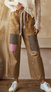 Splatter Patch Rope Tie Waist Jeans