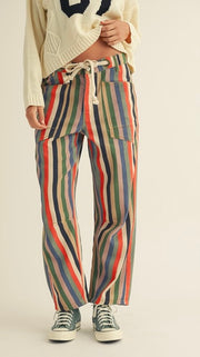 Multi-Stripe Rope Tie Waist Slouch Pants