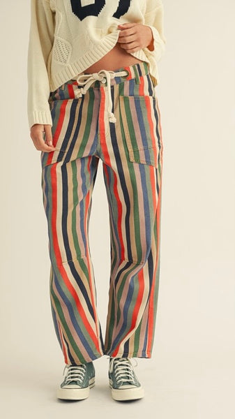 Multi-Stripe Rope Tie Waist Slouch Pants 3