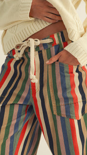 Multi-Stripe Rope Tie Waist Slouch Pants