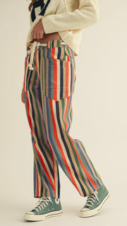 Multi-Stripe Rope Tie Waist Slouch Pants