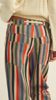 Multi-Stripe Rope Tie Waist Slouch Pants