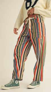 Multi-Stripe Rope Tie Waist Slouch Pants