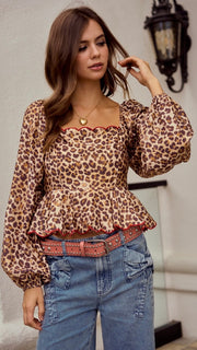Leopard Embroidered Scallop Trim Top