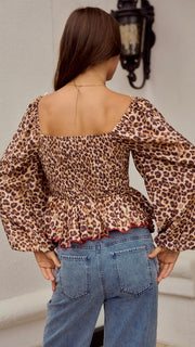 Leopard Embroidered Scallop Trim Top