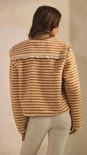 Stripe Sherpa Fleece Jacket Satin Trim
