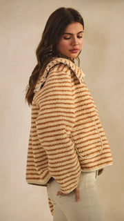 Stripe Sherpa Fleece Jacket Satin Trim