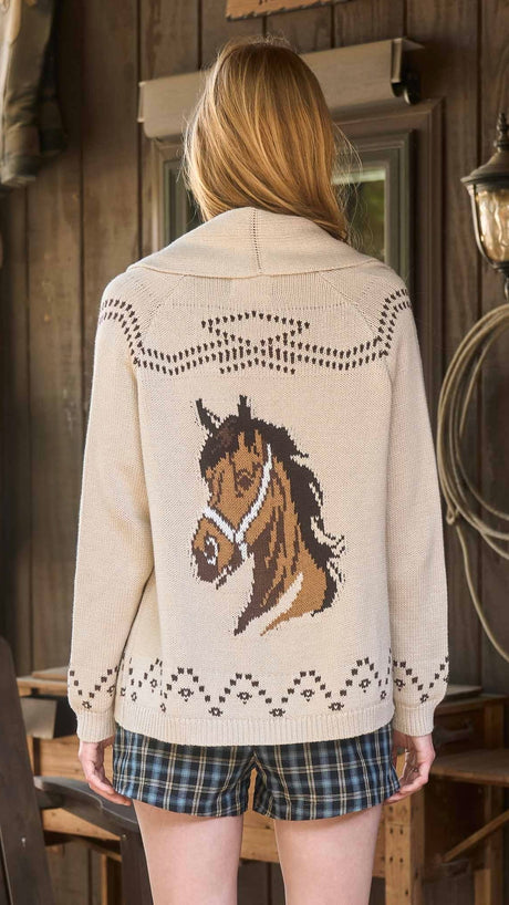 Horse Pattern Shawl Collar Cardigan