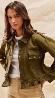 Ruffle Hem Tab Denim Jacket