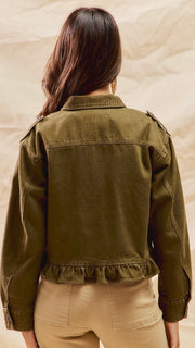 Ruffle Hem Tab Denim Jacket