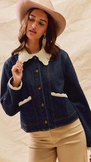 Scallop Cord Trim Raw Denim Jacket