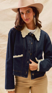 Scallop Cord Trim Raw Denim Jacket