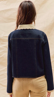 Scallop Cord Trim Raw Denim Jacket