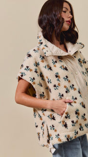 Floral Sherpa Sleeveless Jacket Vest