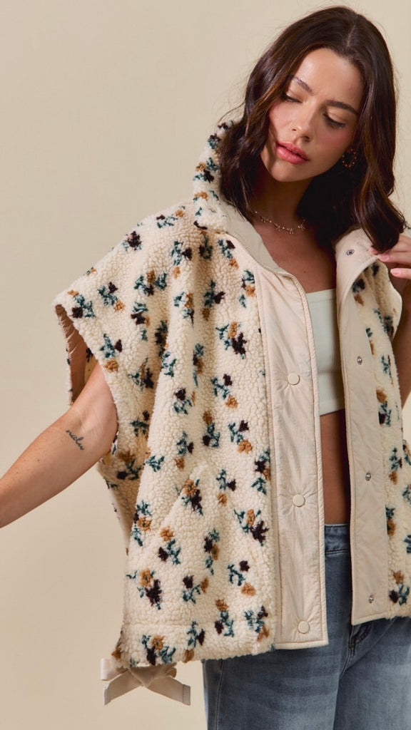 Floral Sherpa Sleeveless Jacket Vest