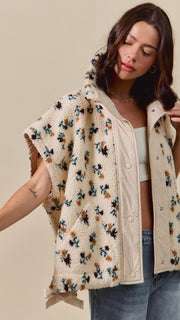 Floral Sherpa Sleeveless Jacket Vest