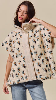 Floral Sherpa Sleeveless Jacket Vest