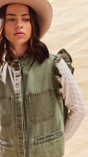 Blanket Stitch Ruffle Shoulder Vest