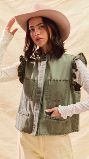 Blanket Stitch Ruffle Shoulder Vest
