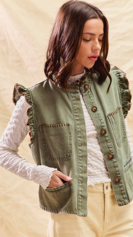 Blanket Stitch Ruffle Shoulder Vest
