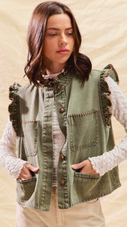 Blanket Stitch Ruffle Shoulder Vest