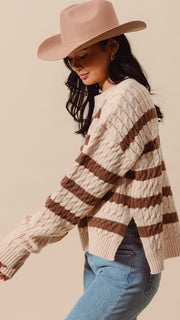 Cable Knit Stripe Sweater