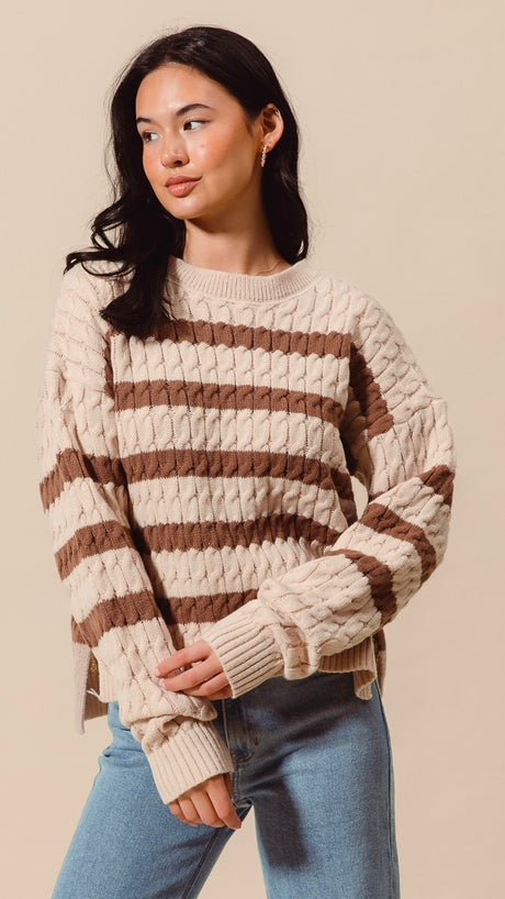 Cable Knit Stripe Sweater