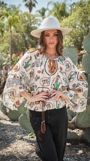 Desert Print Bell Long Sleeve Top