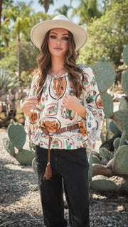 Desert Print Bell Long Sleeve Top
