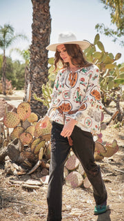 Desert Print Bell Long Sleeve Top