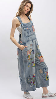 Boho Patchwork+Embroidered Overalls