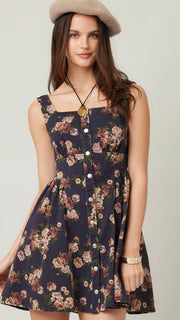 Floral Stonewash Stretch Twill Dress