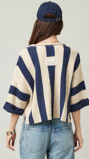 Vert Stripe Split Neck Slouch Sweater