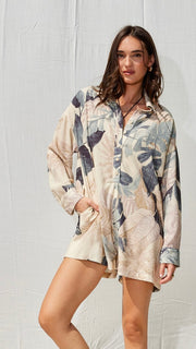 Floral Long Sleeve Romper w/Pockets