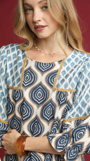 Velvet Trim Hi-Lo Geometric Top