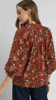 Botanical Print Bubble Sleeve Top