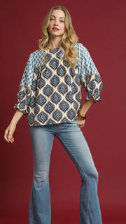 Velvet Trim Hi-Lo Geometric Top
