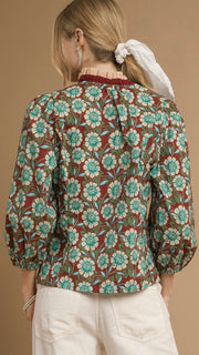 Ruffle Trim Floral Print Top