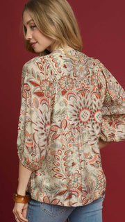 Paisley Floral Smocked Boho Top