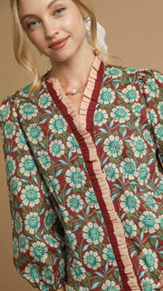 Ruffle Trim Floral Print Top