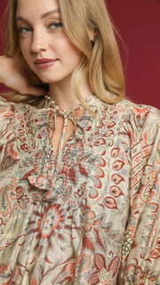 Paisley Floral Smocked Boho Top