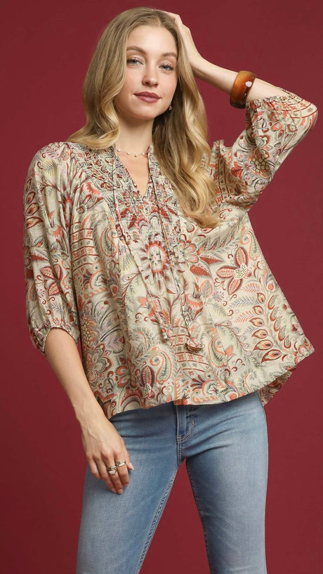 Paisley Floral Smocked Boho Top