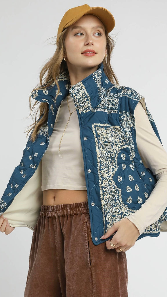 Bandana Scallop Hem Quilted Vest