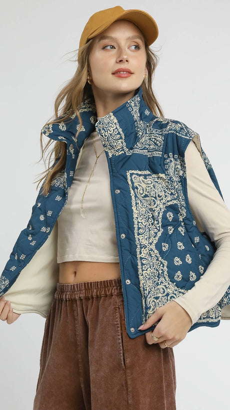 Bandana Scallop Hem Quilted Vest