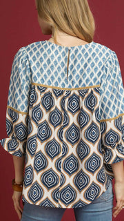 Velvet Trim Hi-Lo Geometric Top
