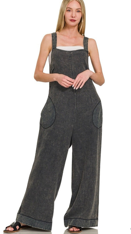 Washed Cotton Gauze Open Tie Back Jumpsuit