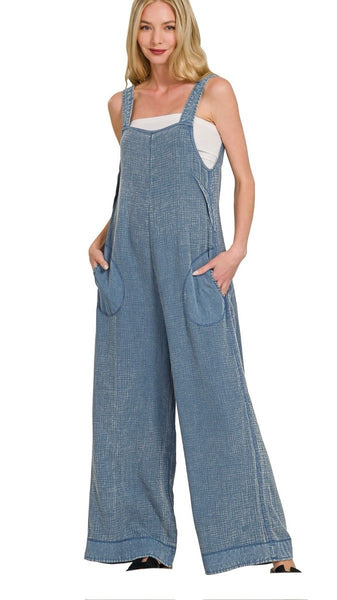 Washed Cotton Gauze Open Tie Back Jumpsuit