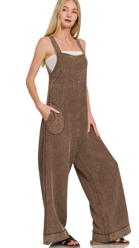 Washed Cotton Gauze Open Tie Back Jumpsuit