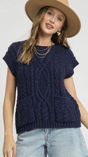 Cable Knit Patch Pkt Sweater Vest