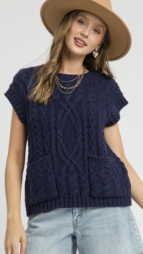 Cable Knit Patch Pkt Sweater Vest